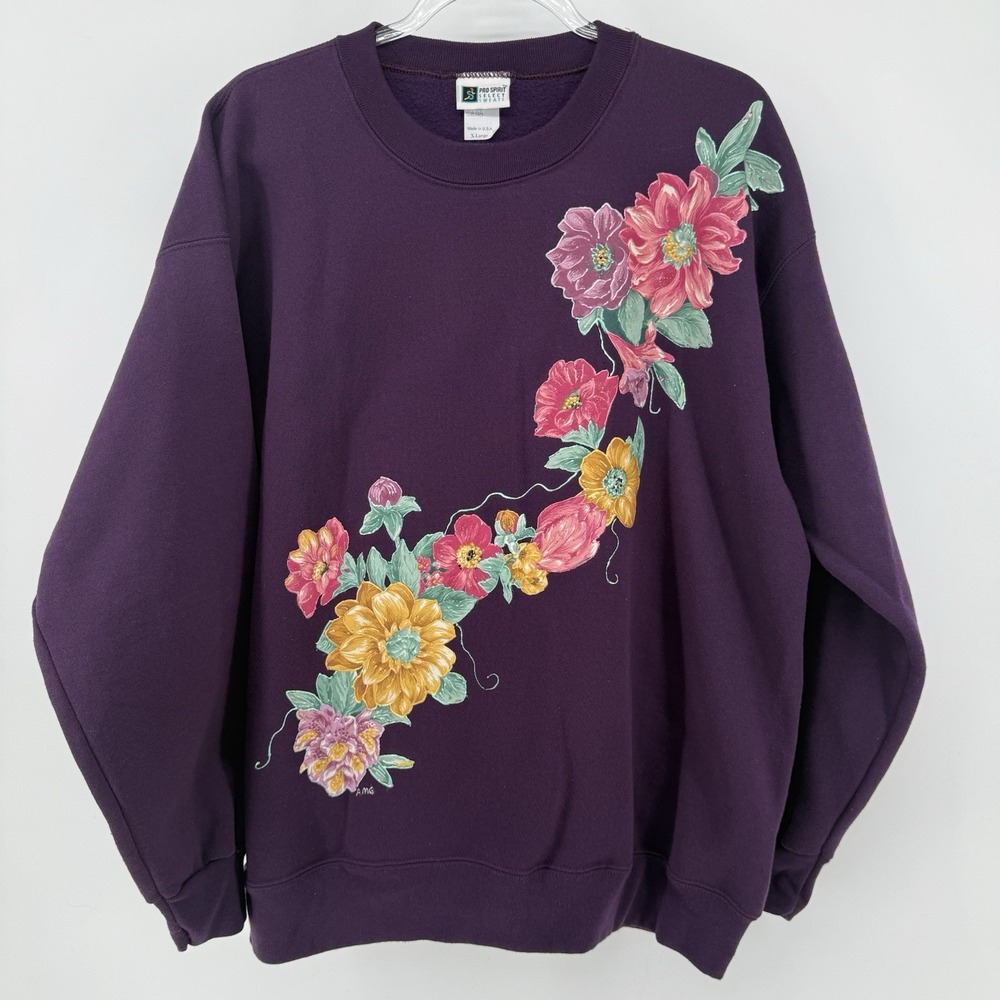 Vintage Pro Spirit Select Sweats XL Sweatshirt 80s 90s Puff Paint Floral Grandma